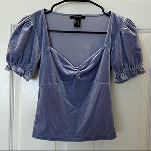 Lavender Sweetheart Neckline Puff Sleeve Velvet Blouse • size S
